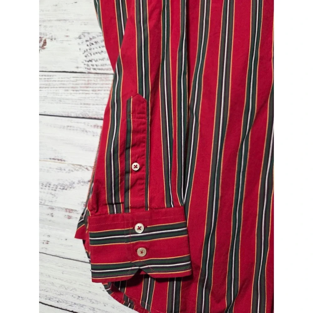 Tommy Hilfiger Mens Large Red Striped 80s 2-Ply Cotton Button Down Shirt L/G